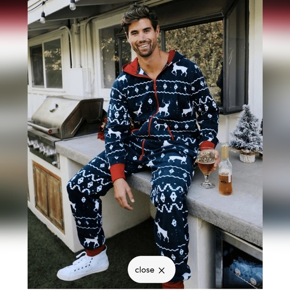 TIPSY ELVES BLUE REINDEER JUMPSUIT UNISEX SZ L - Picture 1 of 13